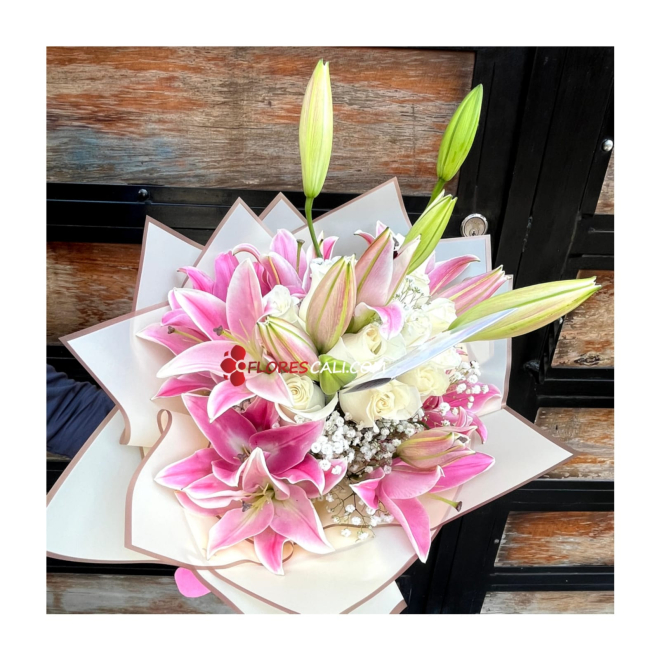 Bouquet explosion de lirios y rosas en cali