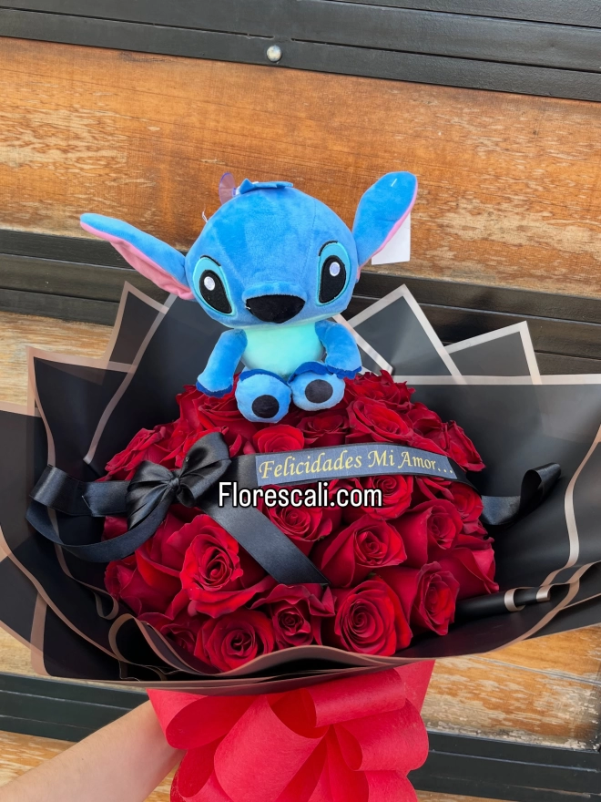 Bouquet rosas rojas especial stich amor y amistad en cali