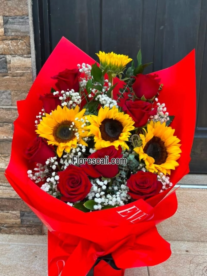 Arreglo de rosas y girasoles para enamorar en cali
