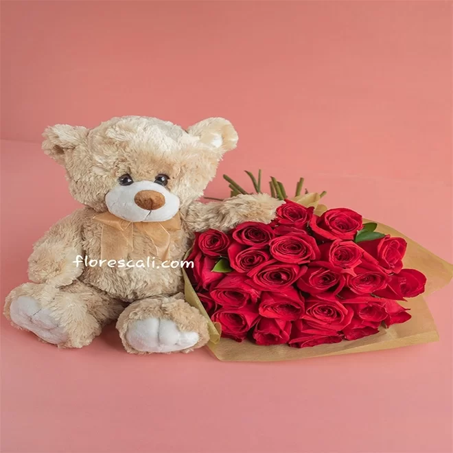 Oso y Flores dia de amor y amistad  
