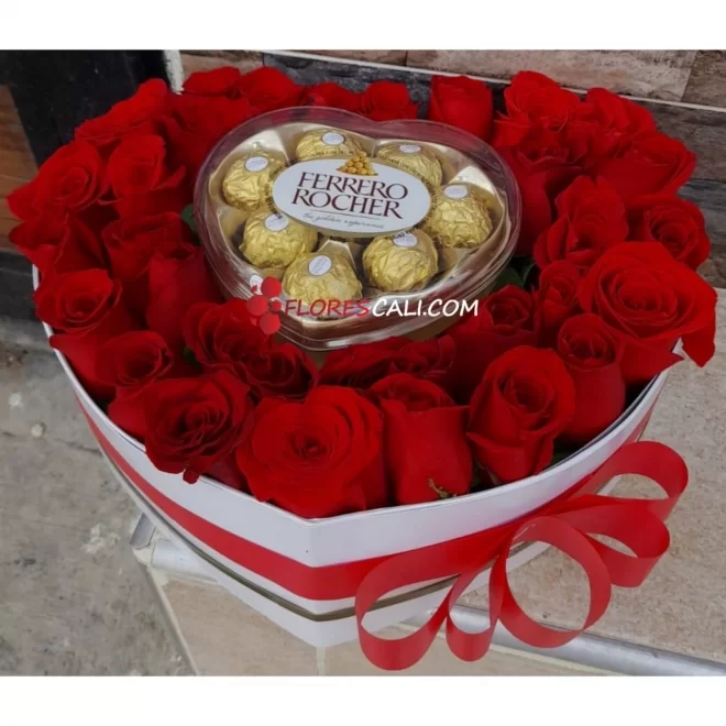 Corazón ferrero y rosas en cali Dia de la Madre 