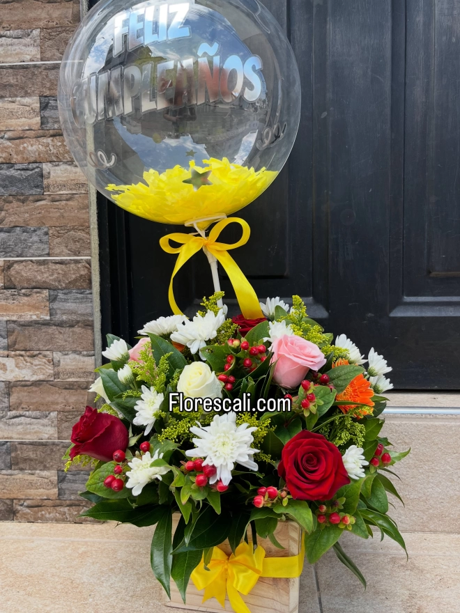 Cubo de flores surtidas en cali