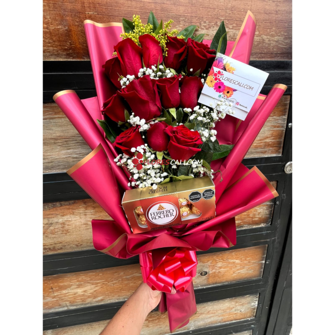 Bouquet escalera con chocolates en cali