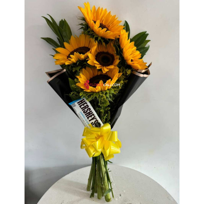 Bouquet de girasoles con chocolate floristerias en cali