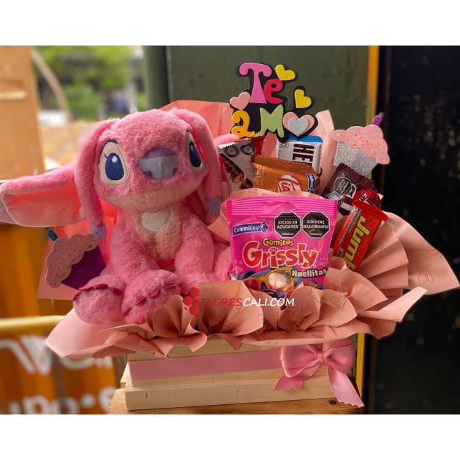 Ancheta de dulces con peluche especial flores cali 