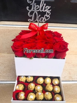 Cofre de rosas y chocolates para enamorar