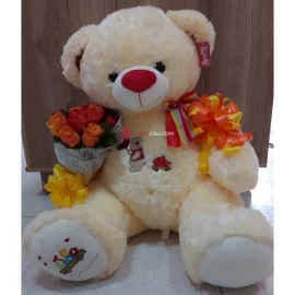 Peluche con rosas, flores para cumpleaños