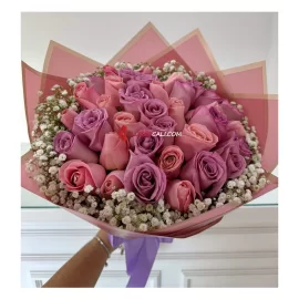 Bouquet rosado y lila con perla floristerias en cali